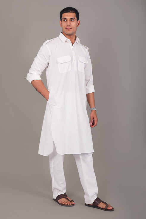 Veshbhoshaa Bluesaanchi Pathani White Color Kurta With Trouser Pant